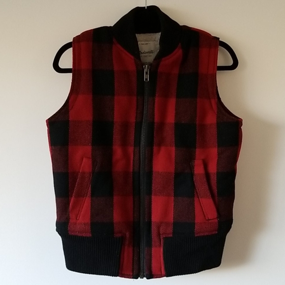 Madewell Red Buffalo Check Vest with Wool Lining - Picture 4 of 12